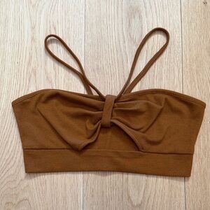 Cider Brown Keyhole Ruched Bandeau Crop Top